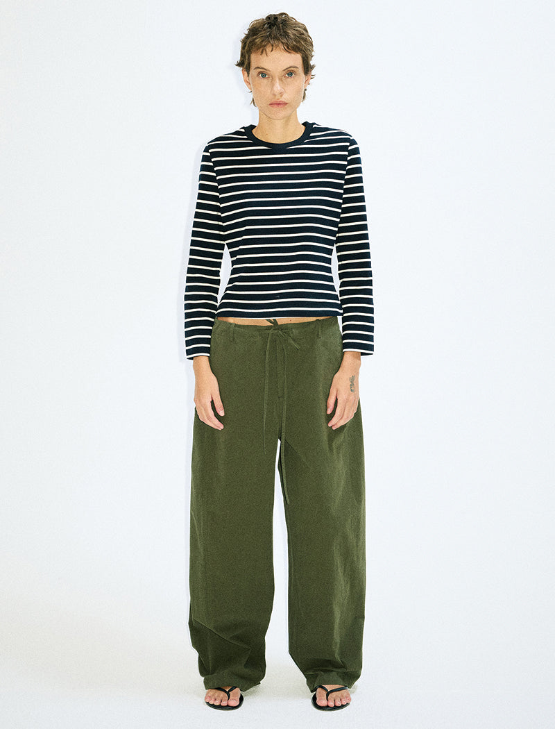 Wide-Leg Drawstring Olive Trousers