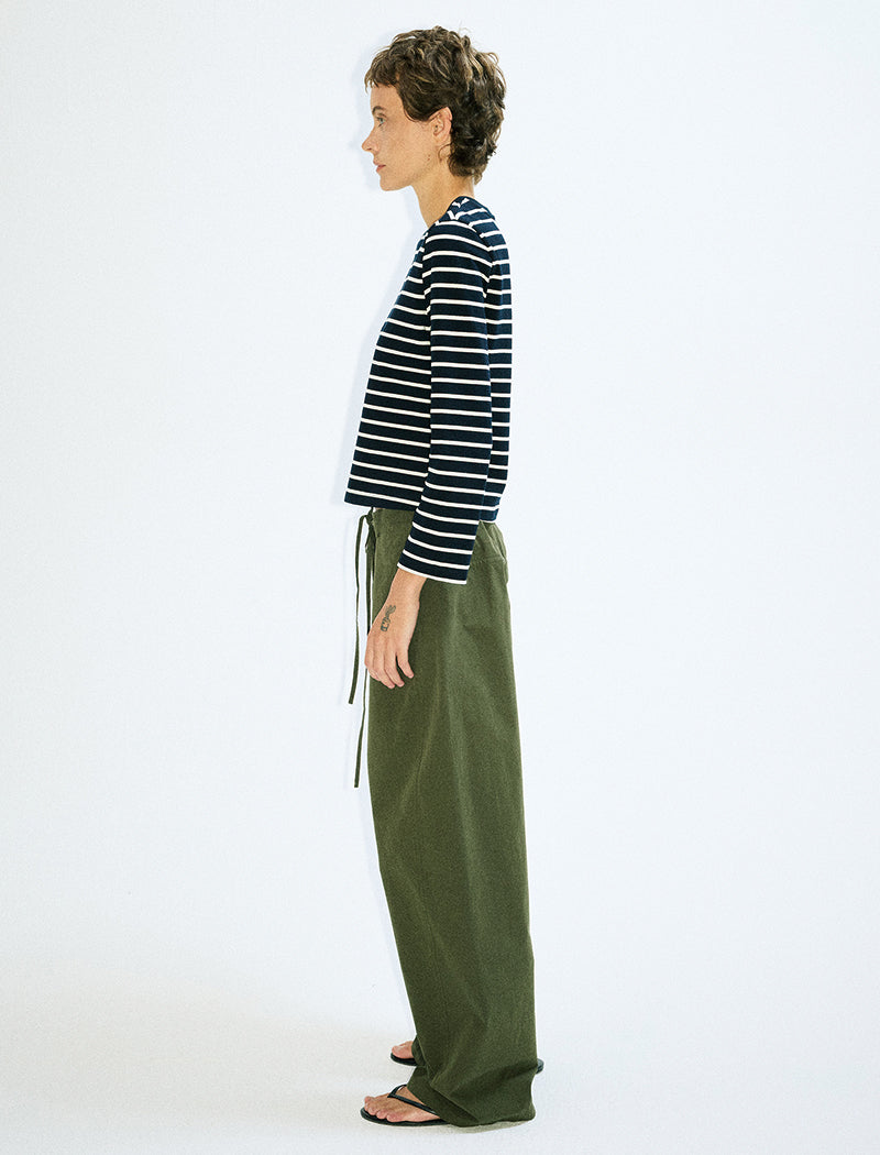 Wide-Leg Drawstring Olive Trousers