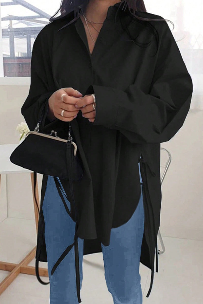 Longline Tunic Shirt with Tied Accents