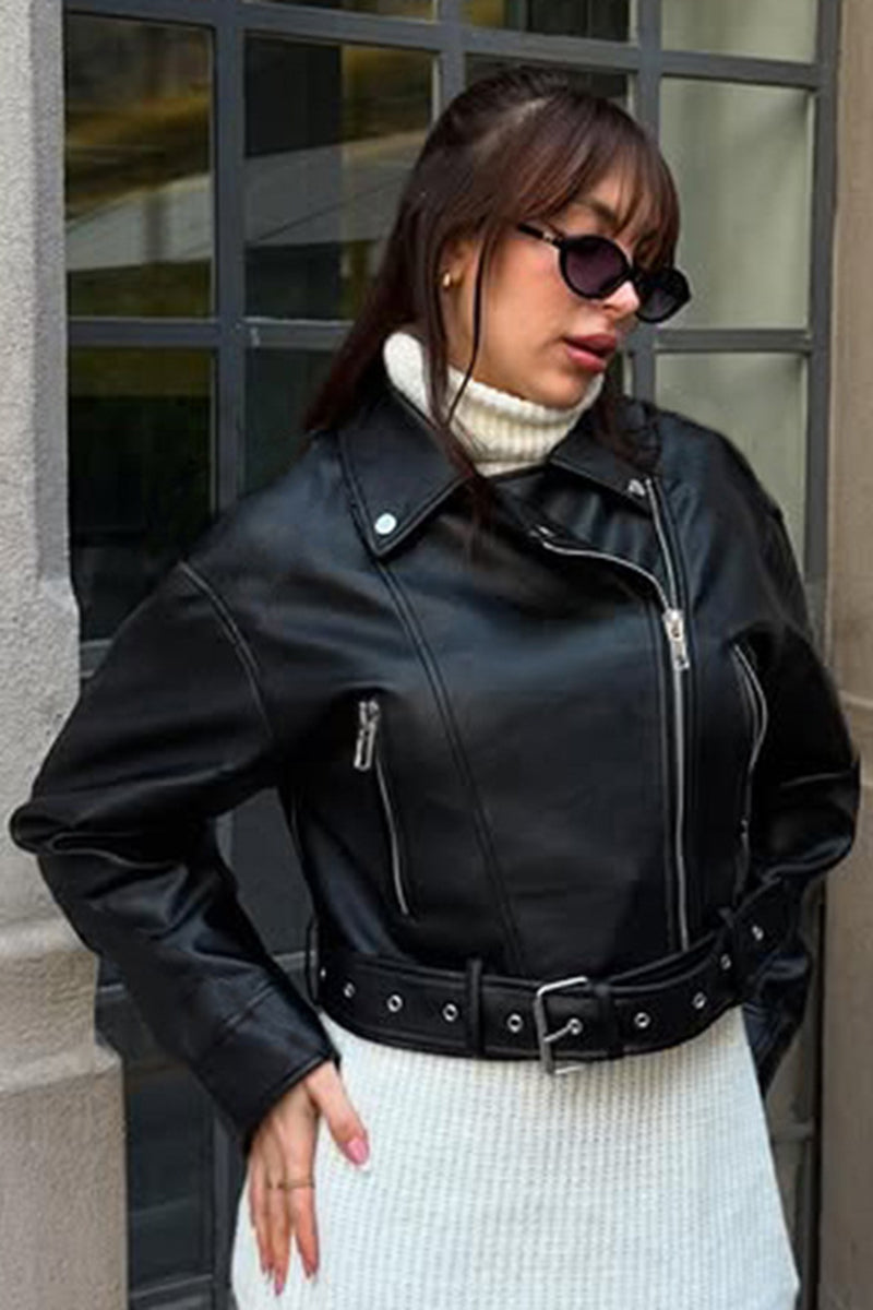 Chic Belted Moto Jacket