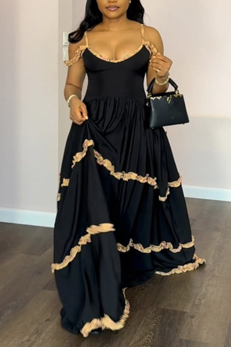 Ruffle Trim Maxi Casual Dress