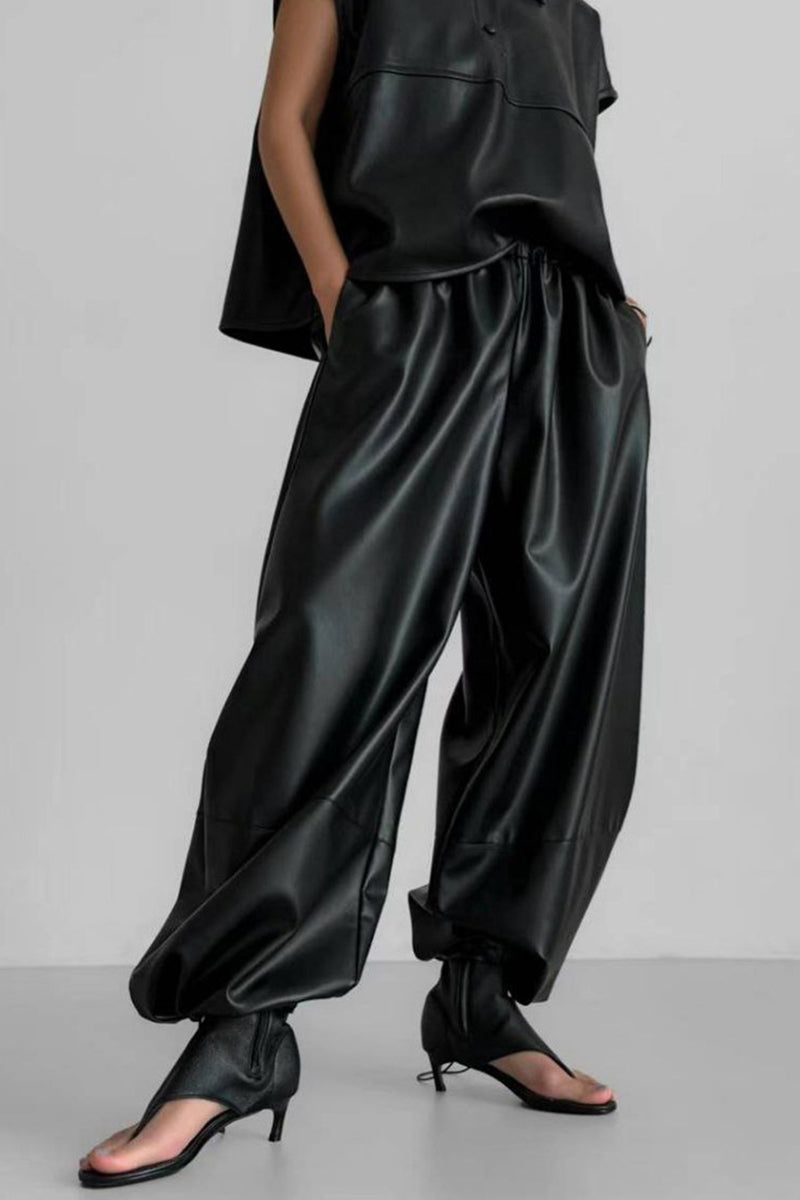 Drawstring Faux Leather Jogger Pants