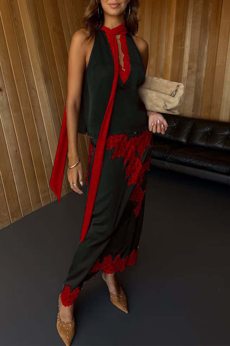 Lace Sleeveless Top & Skirt Set