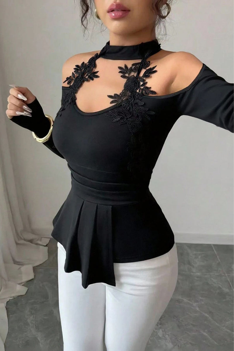 Elegant Lace Appliqué Cut-Out Blouse