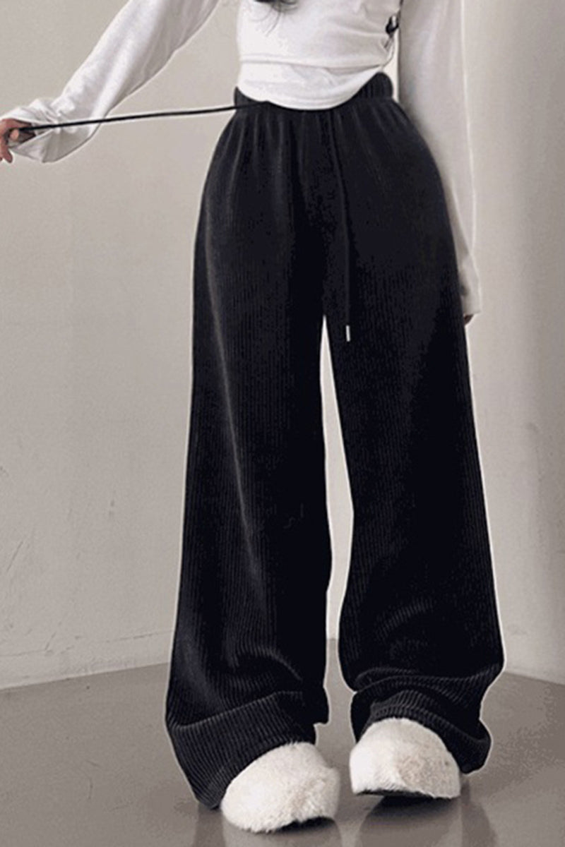 Relaxed Fit Wide-Leg Casual Pants