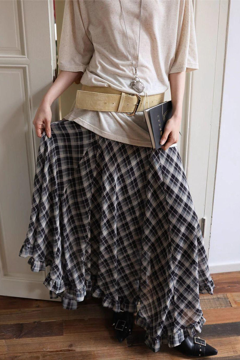 Asymmetrical Plaid Skirt