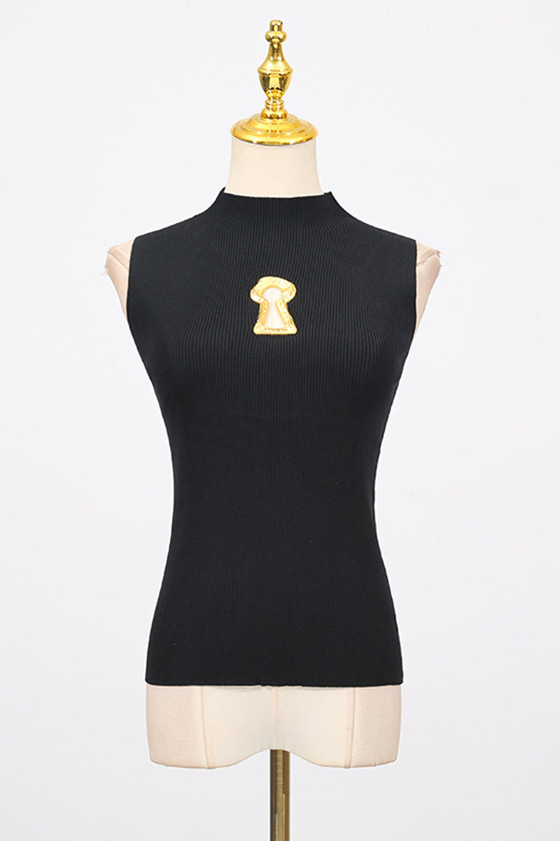 Keyhole Detail High-Neck Sleeveless Top