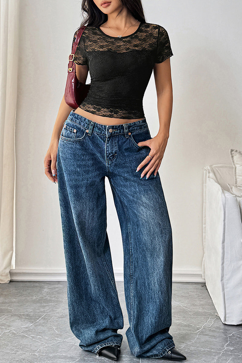 Sheer Lace Detail T-Shirt