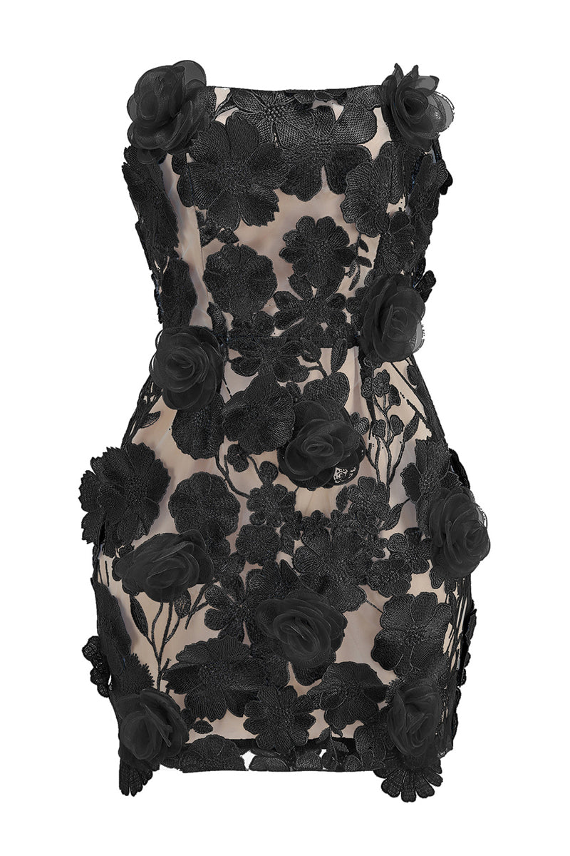 Strapless Floral Lace Mini Dress