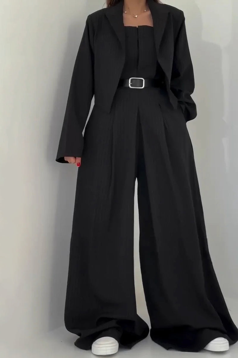 Chic Pinstripe Blazer and Jumpsuit Set
