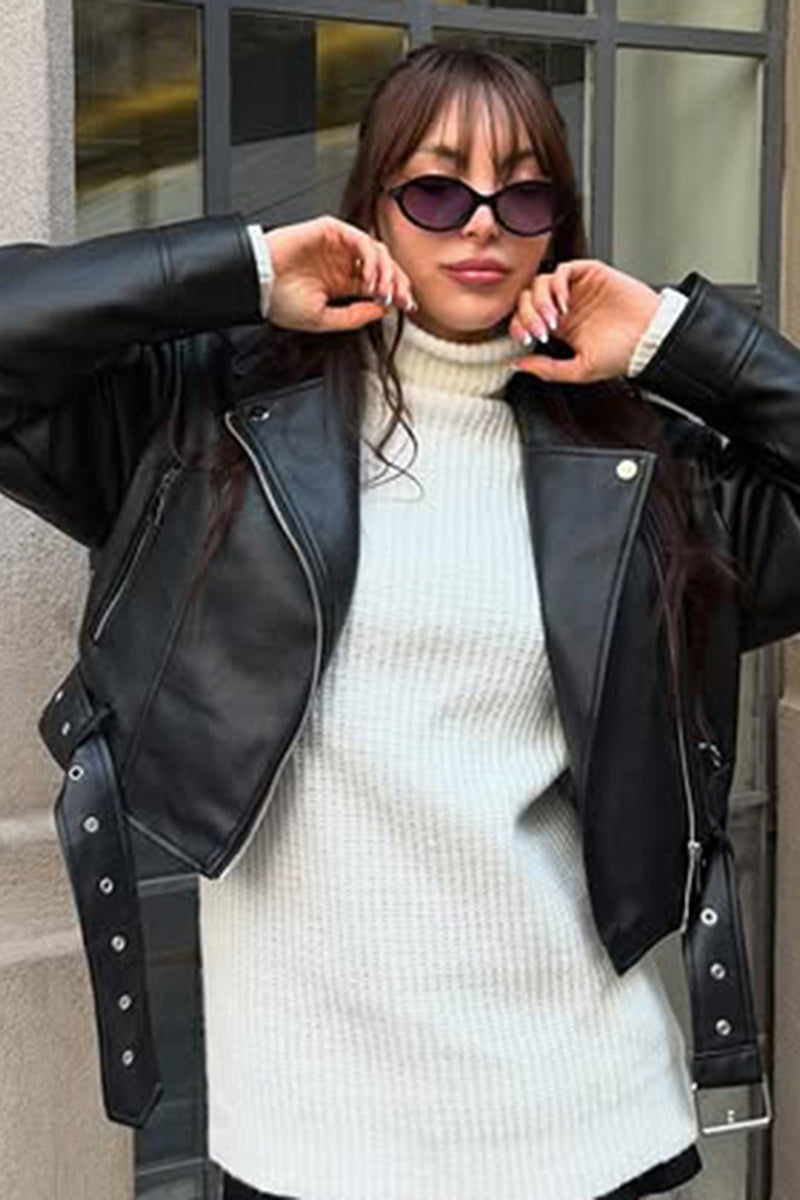 Chic Belted Moto Jacket