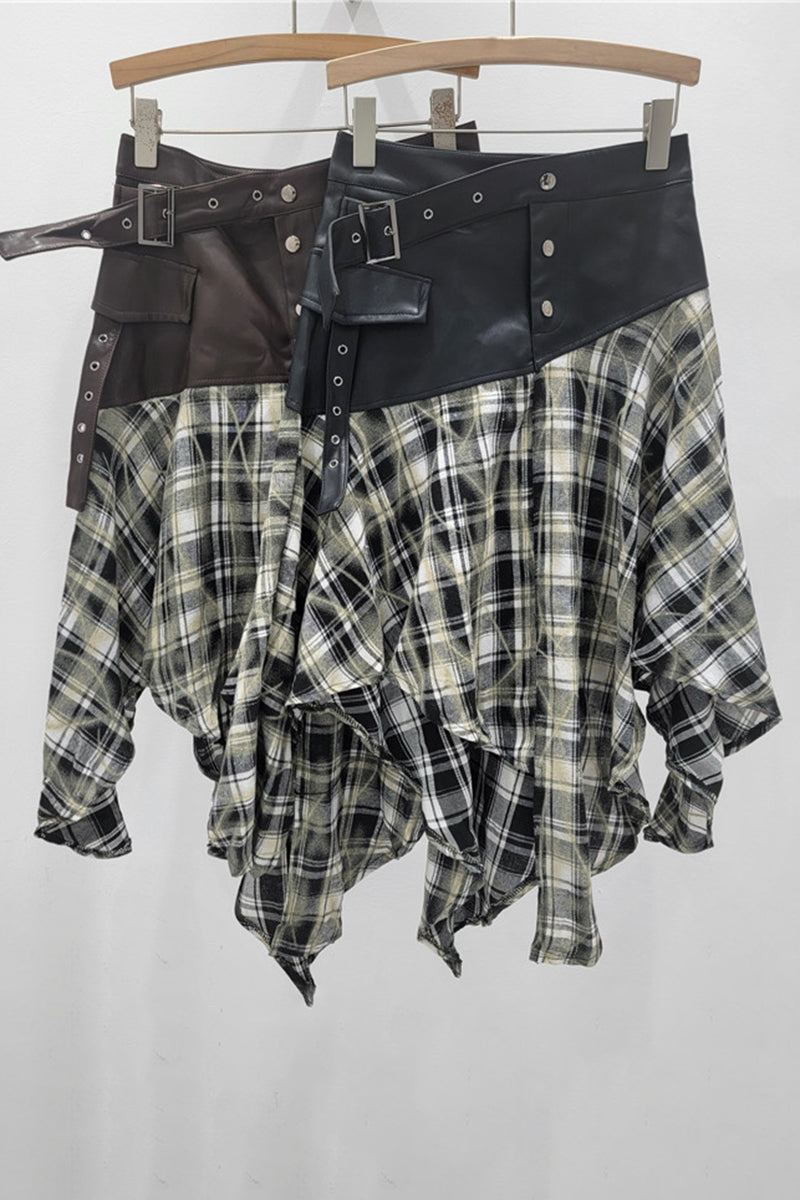 Asymmetric Plaid Midi Skirt