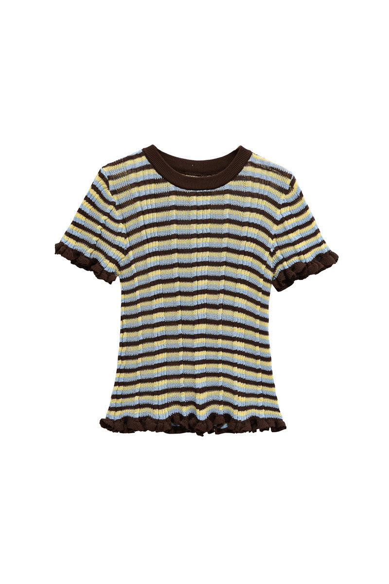 Striped Ruffle-Trim T-Shirt