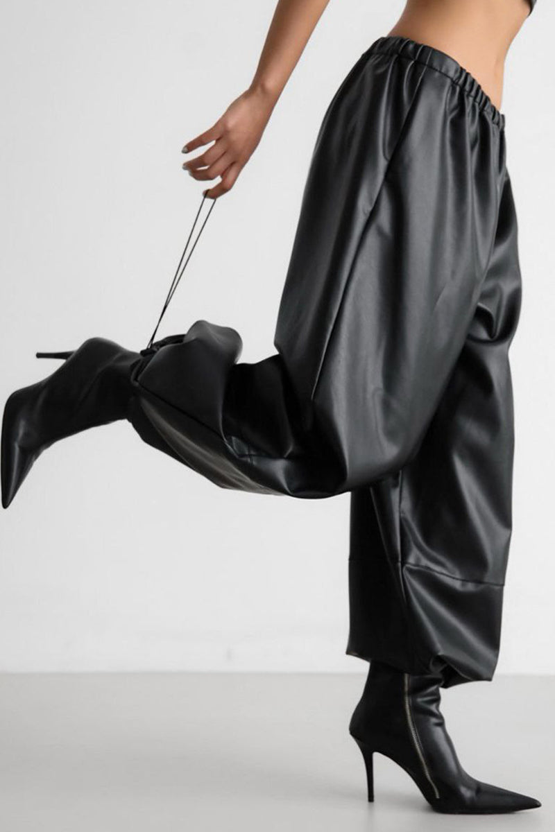 Drawstring Faux Leather Jogger Pants