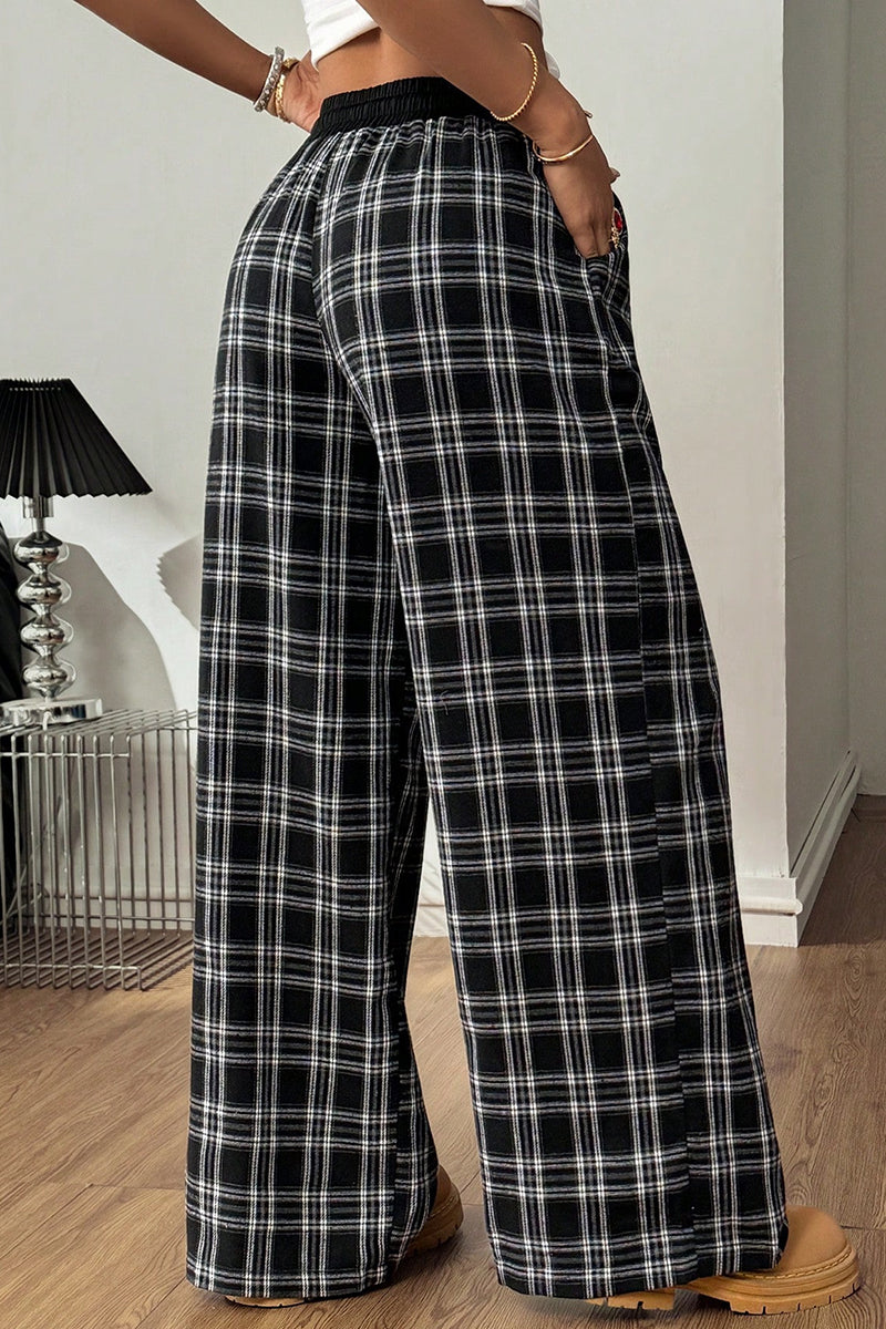 Plaid Wide-Leg Casual Pants