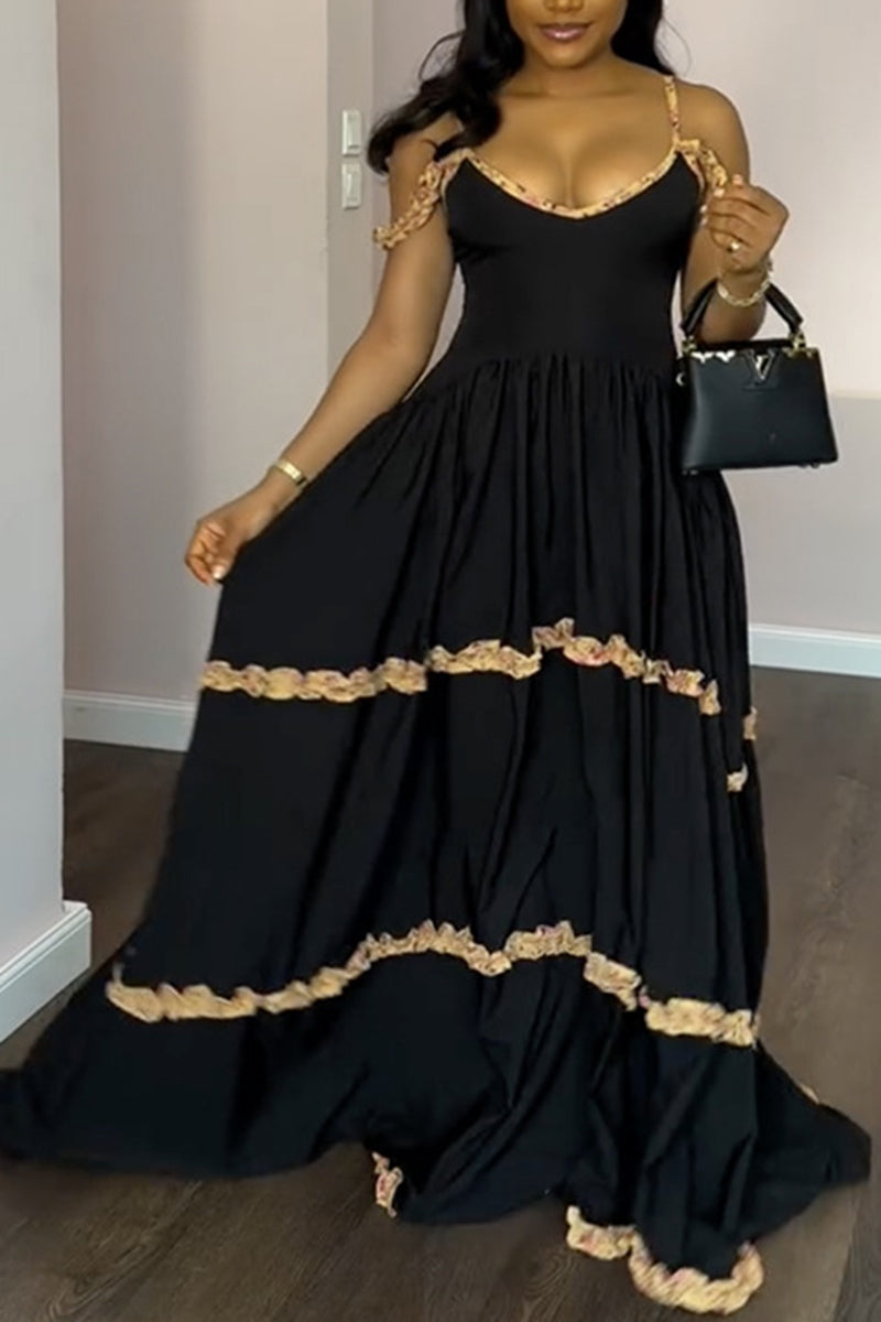 Ruffle Trim Maxi Casual Dress