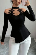 Elegant Lace Appliqué Cut-Out Blouse