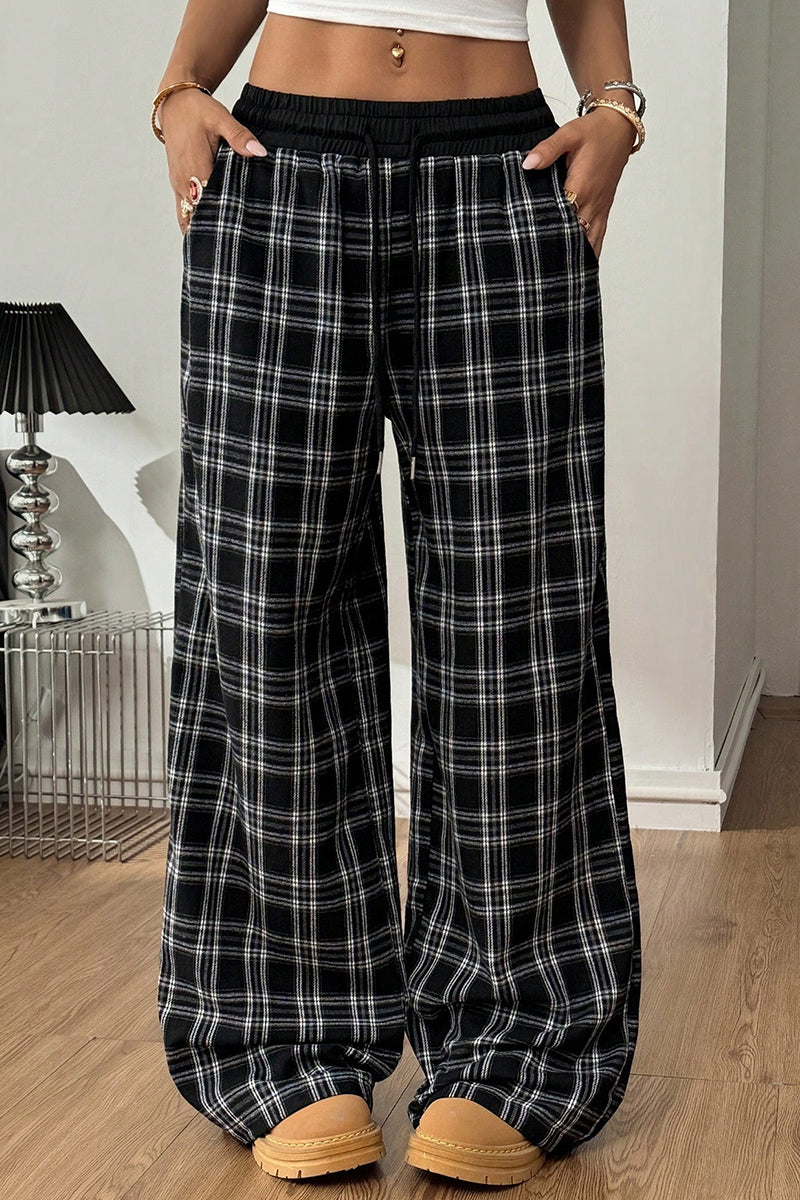 Plaid Wide-Leg Casual Pants