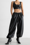Drawstring Faux Leather Jogger Pants