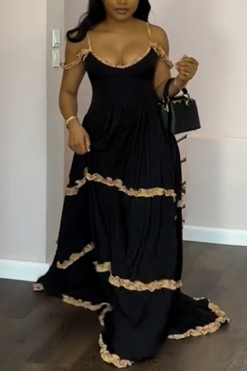 Ruffle Trim Maxi Casual Dress