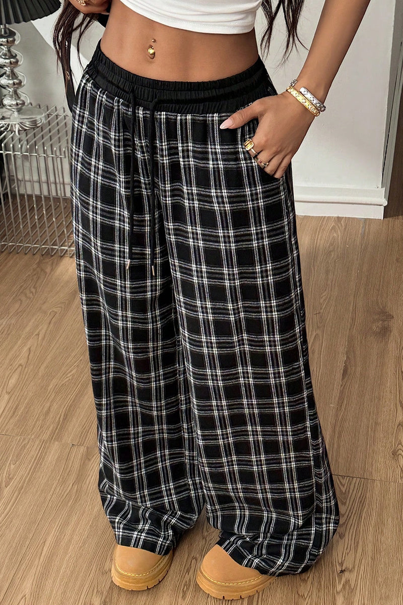 Plaid Wide-Leg Casual Pants