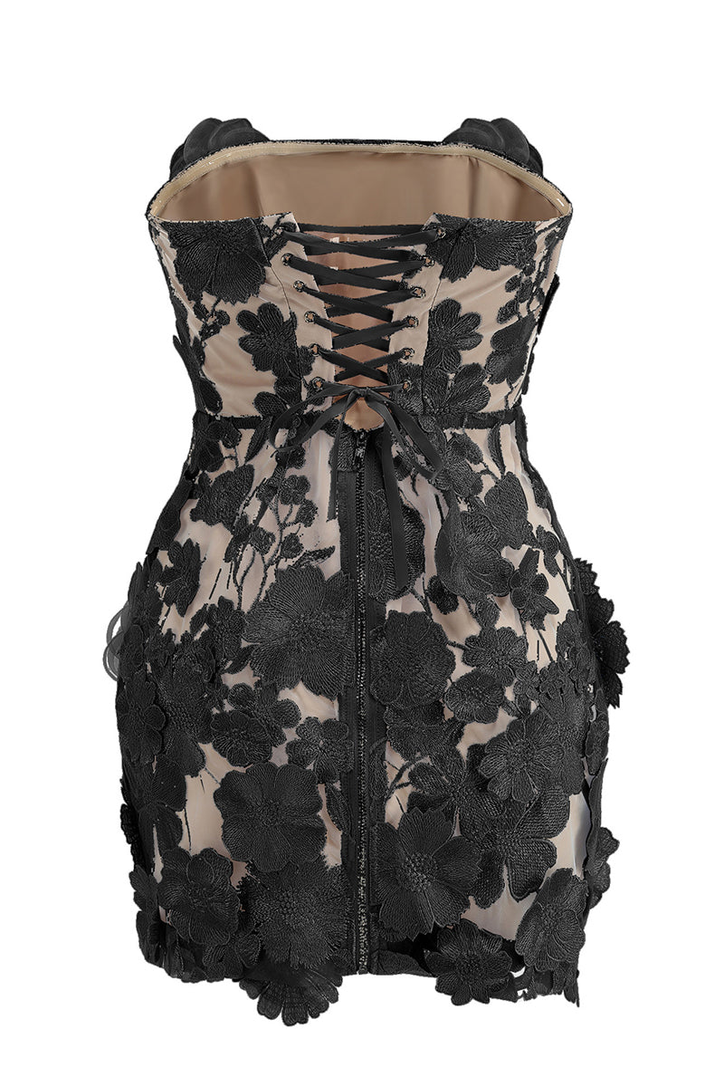 Strapless Floral Lace Mini Dress