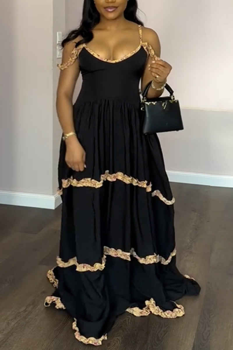 Ruffle Trim Maxi Casual Dress