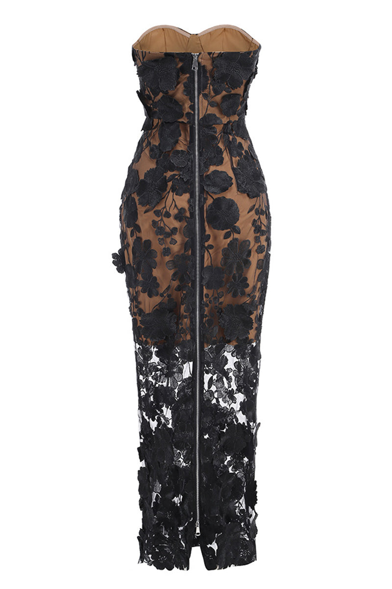 Strapless Floral Evening Gown