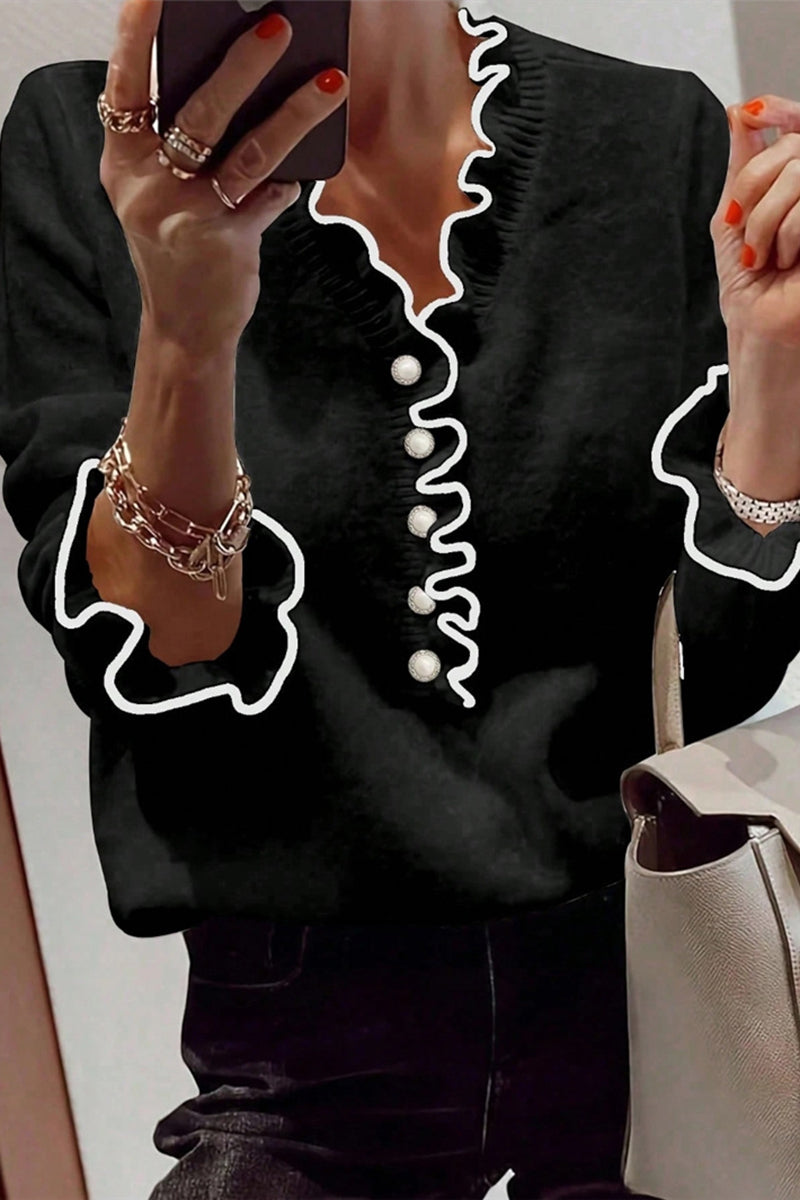 Elegant Ruffle Trim Knit Top