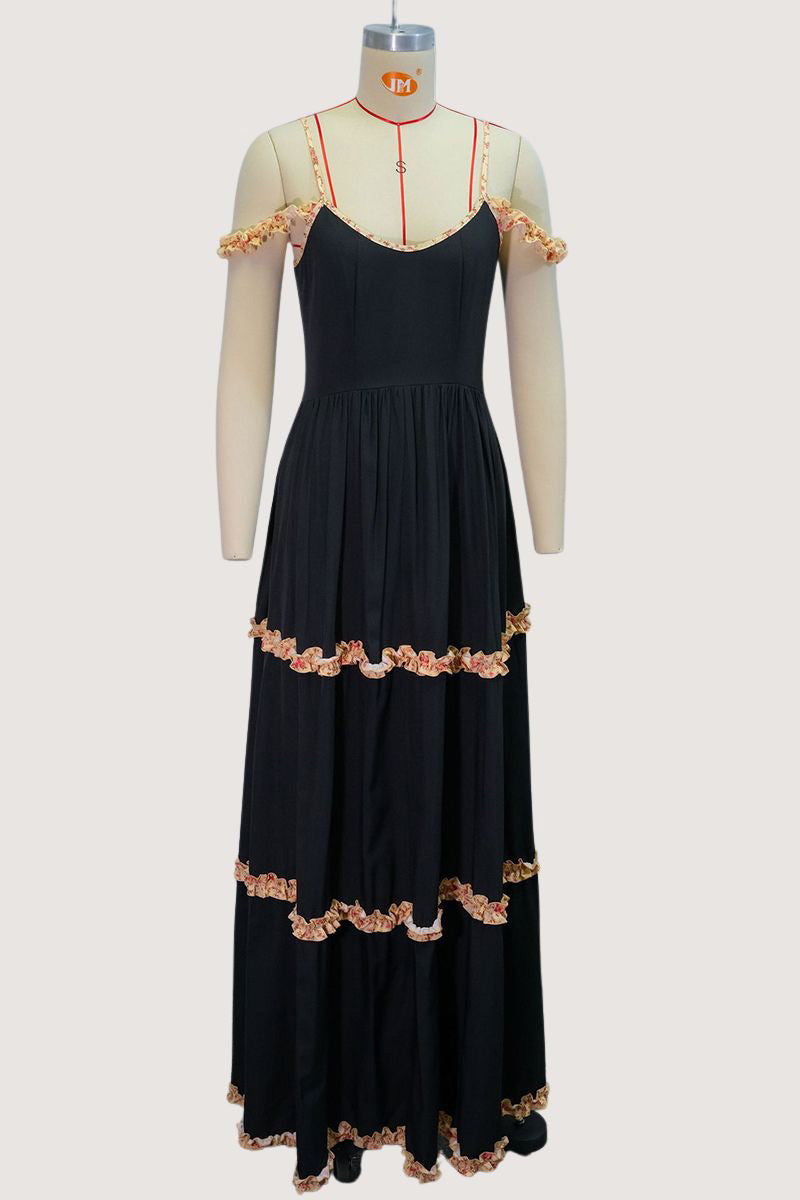 Ruffle Trim Maxi Casual Dress