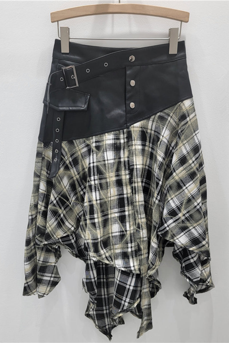 Asymmetric Plaid Midi Skirt