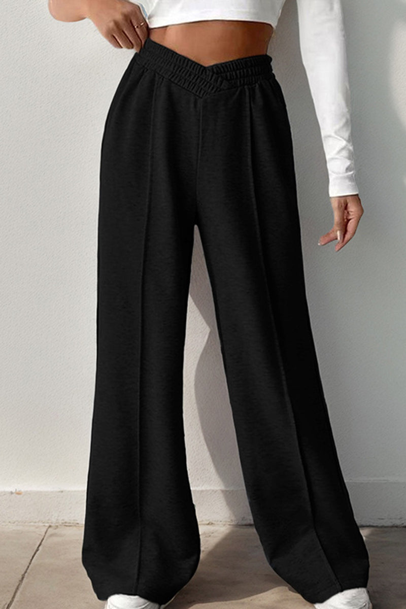 Elastic Waist Wide-Leg Casual Pants