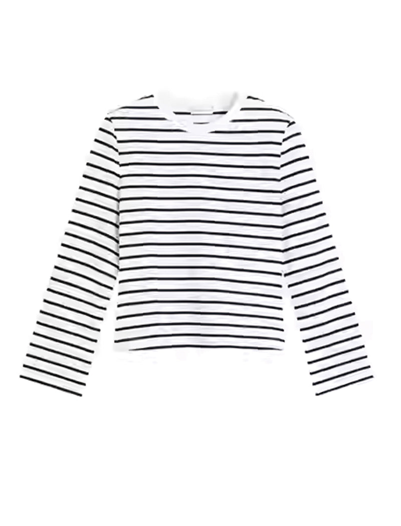 Long-Sleeve Striped Cropped Top