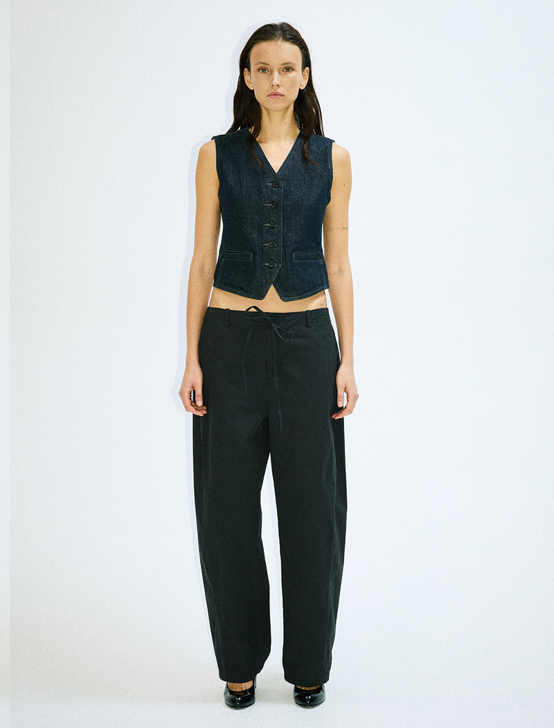 Wide-Leg Drawstring Black Trousers