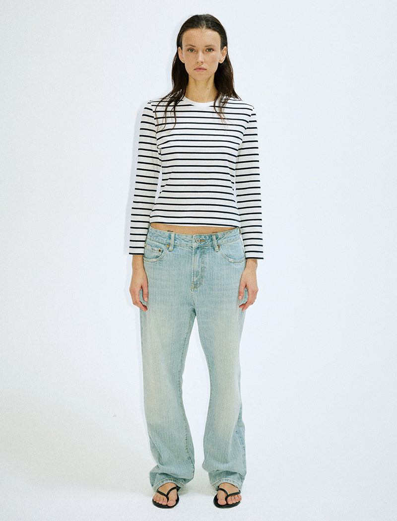 Long-Sleeve Striped Cropped Top