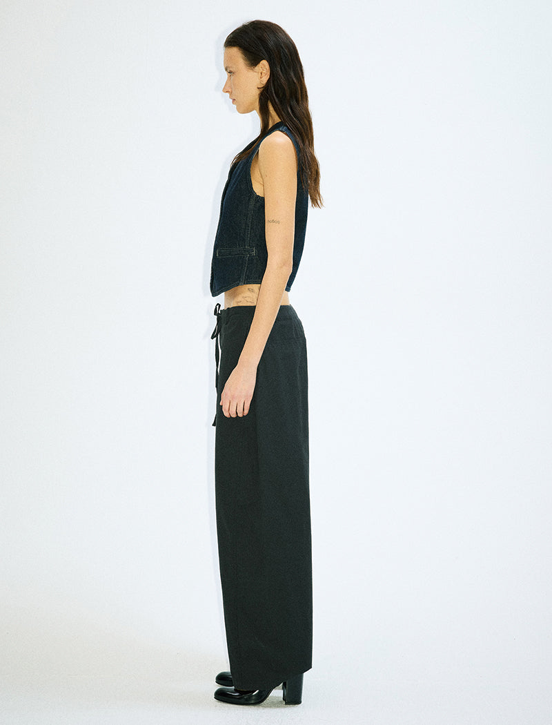Wide-Leg Drawstring Black Trousers