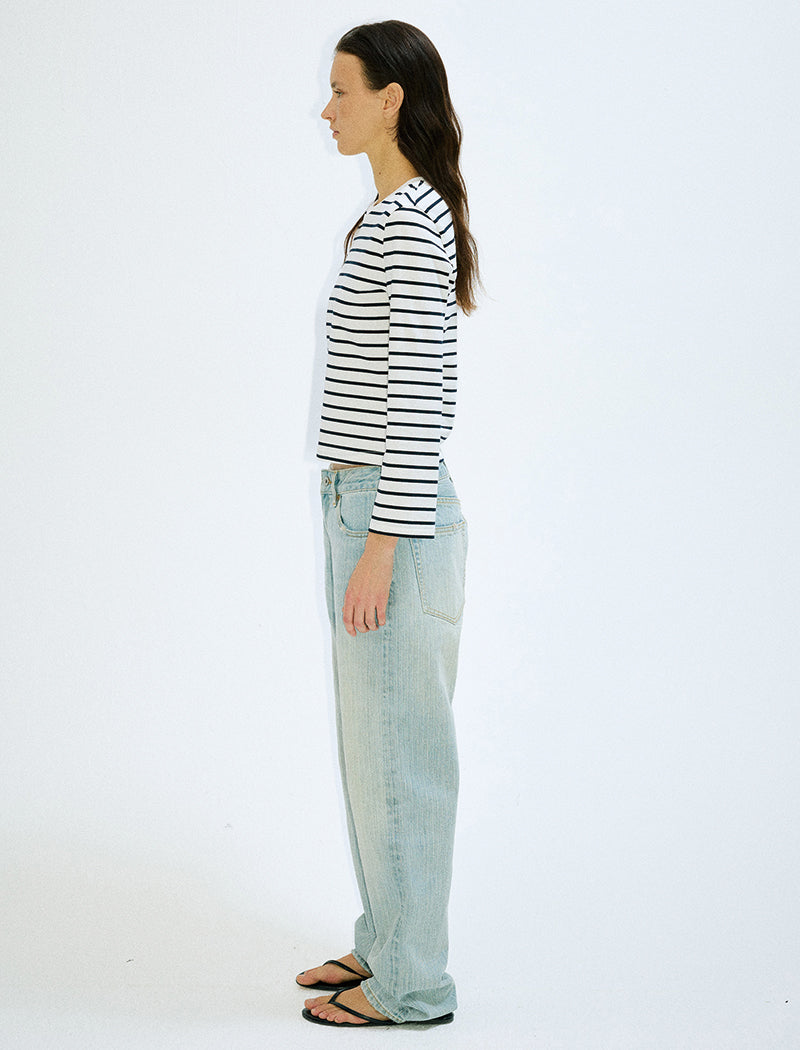 Long-Sleeve Striped Cropped Top