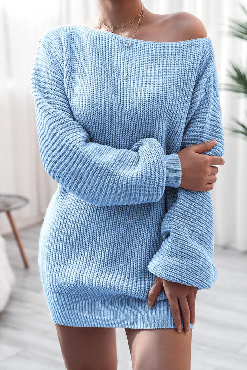 Off-Shoulder Knit Casual Dress