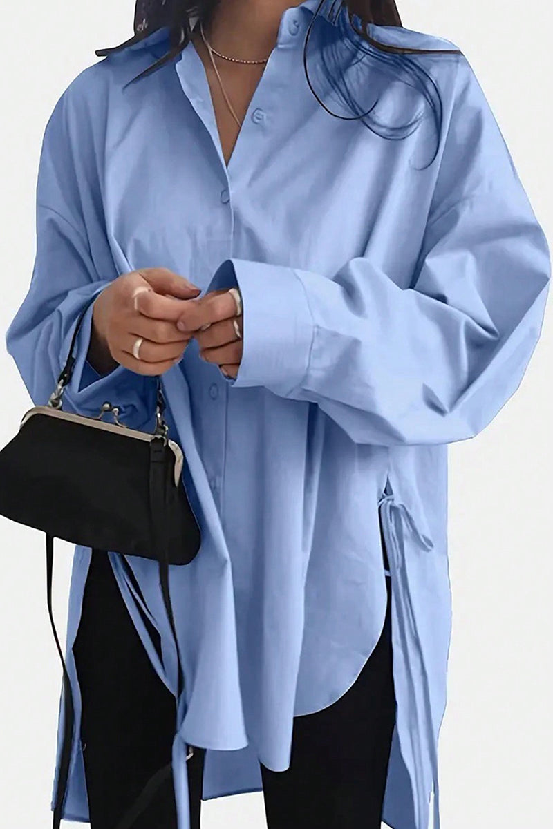 Longline Tunic Shirt with Tied Accents