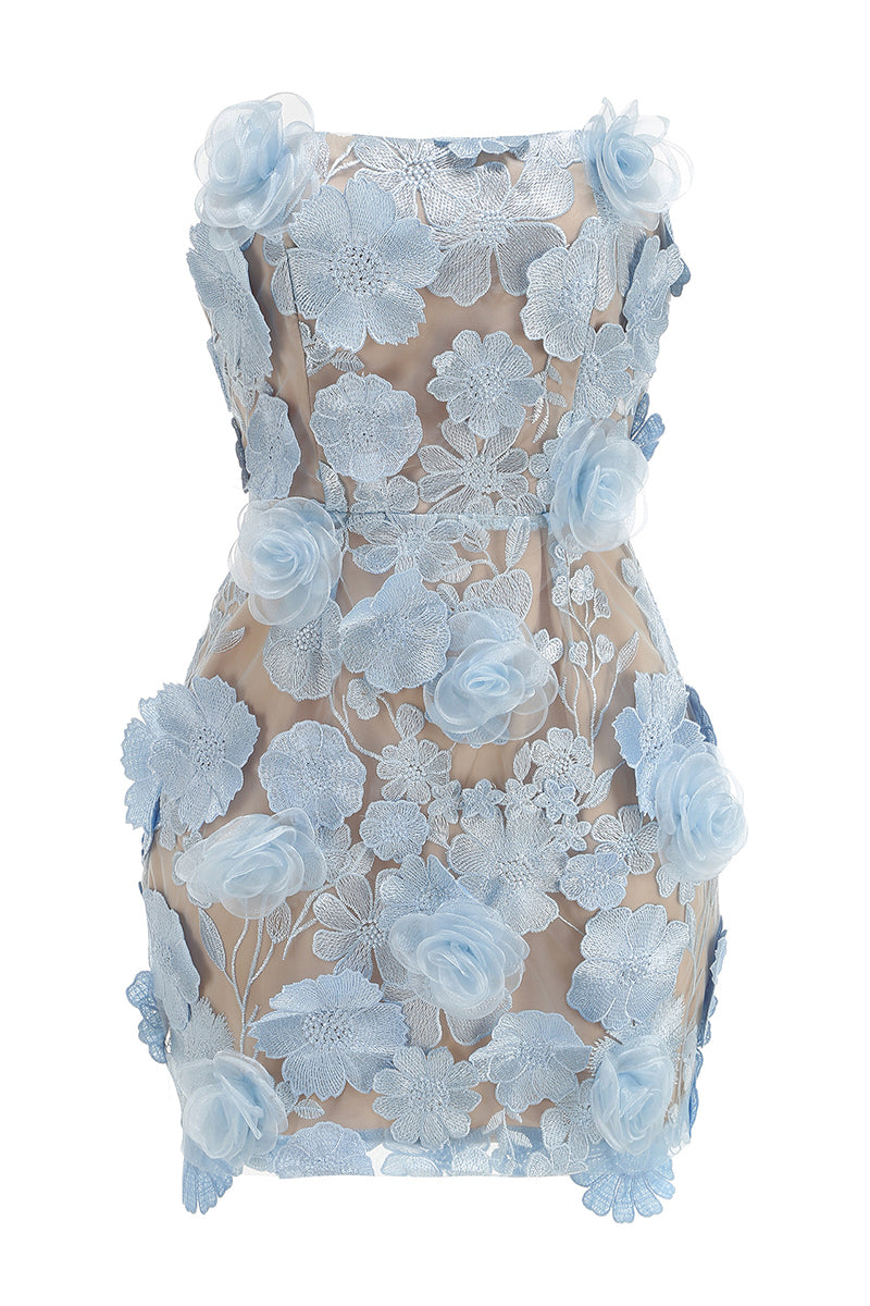 Strapless Floral Lace Mini Dress