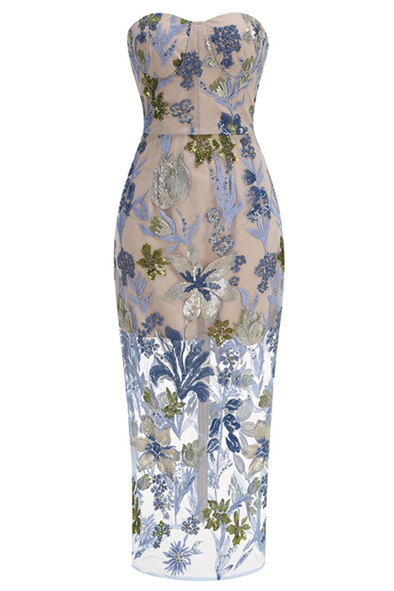 Strapless Floral Evening Gown