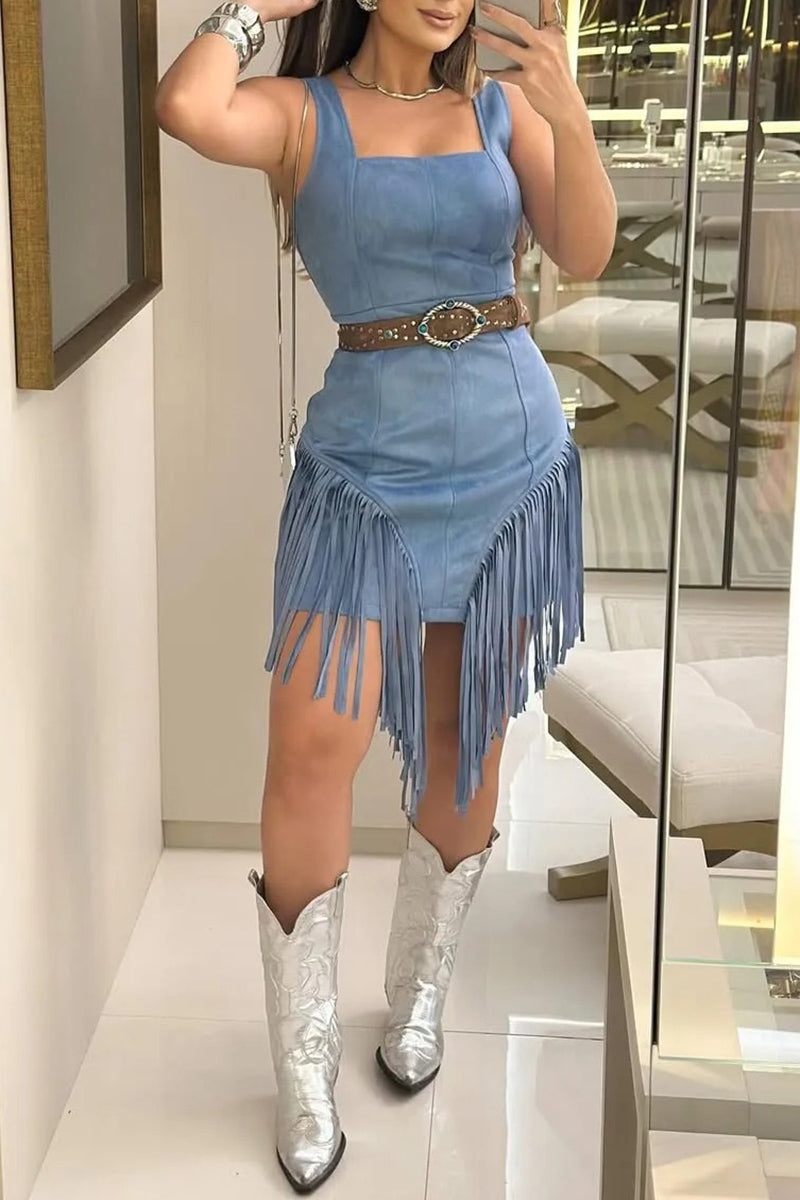 Fringe Detail Denim Dress