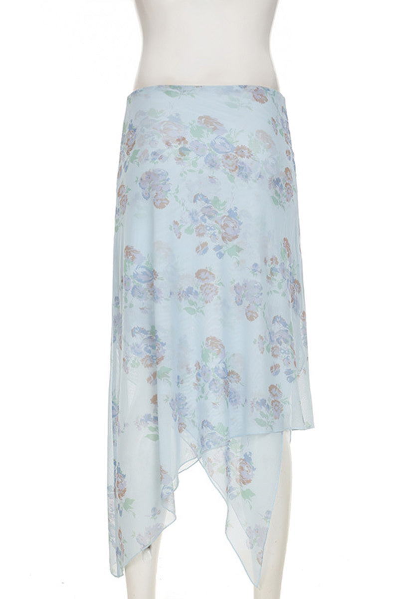 Asymmetrical Floral Print Midi Skirt