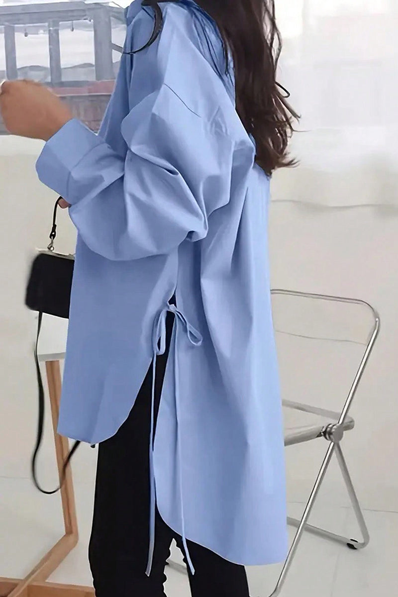 Longline Tunic Shirt with Tied Accents