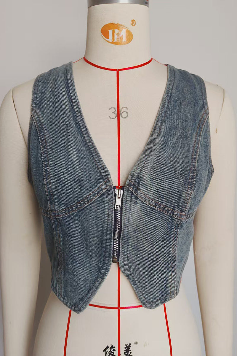 Stylish V-Neck Denim Tank Top