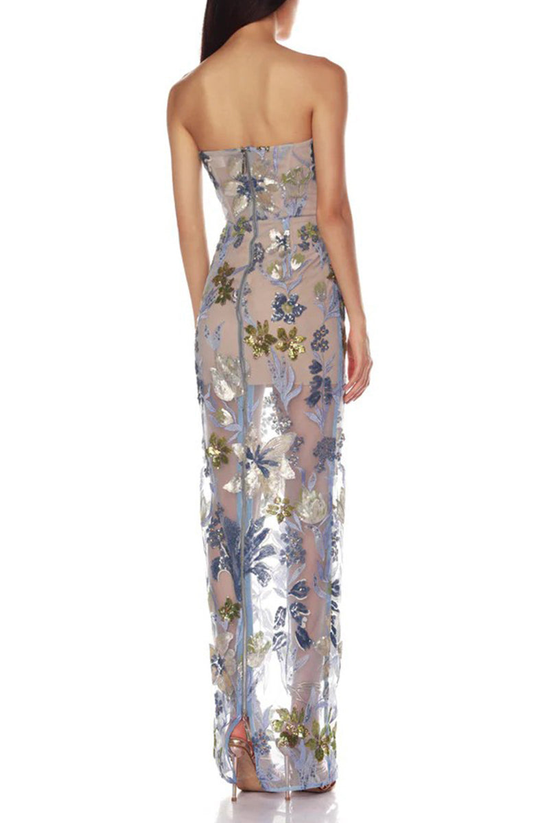 Strapless Floral Evening Gown