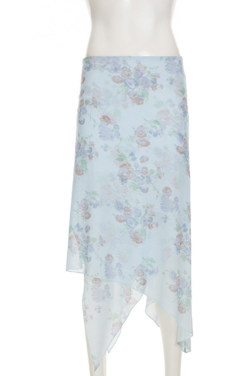 Asymmetrical Floral Print Midi Skirt