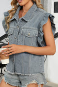Sleeveless Ruffled Denim Jacket