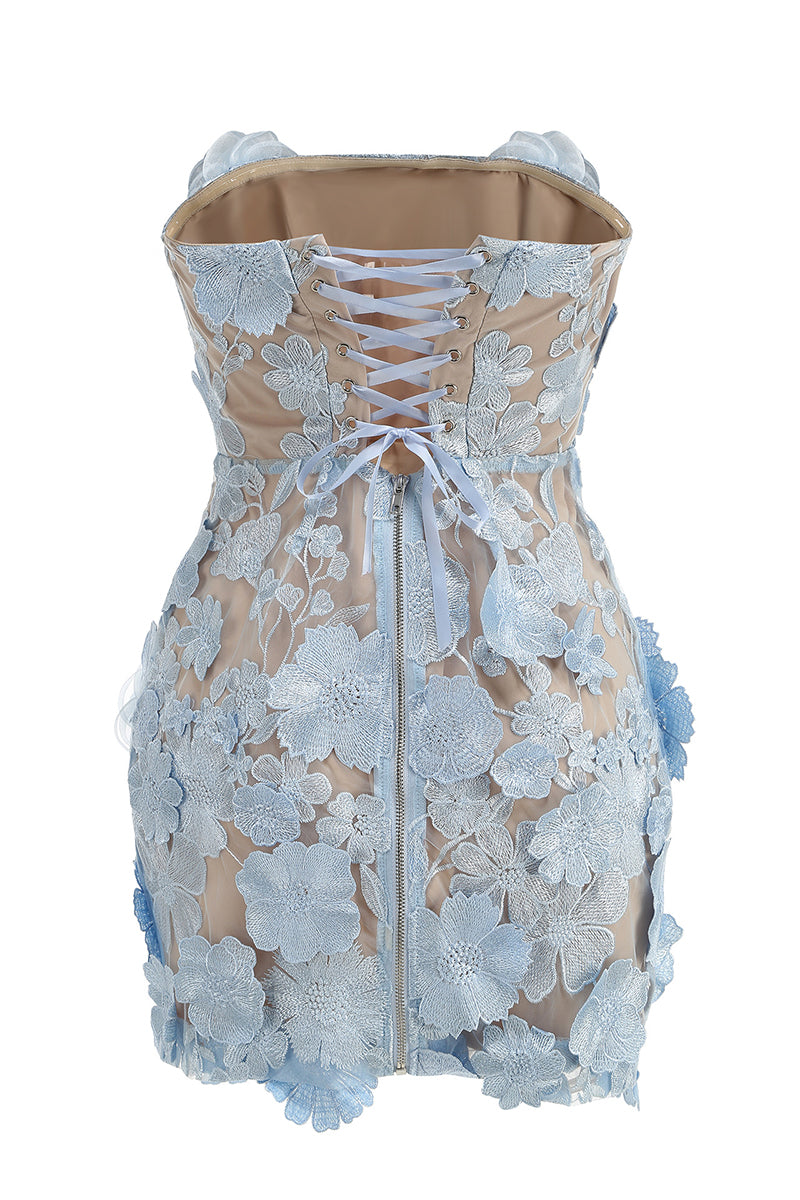 Strapless Floral Lace Mini Dress