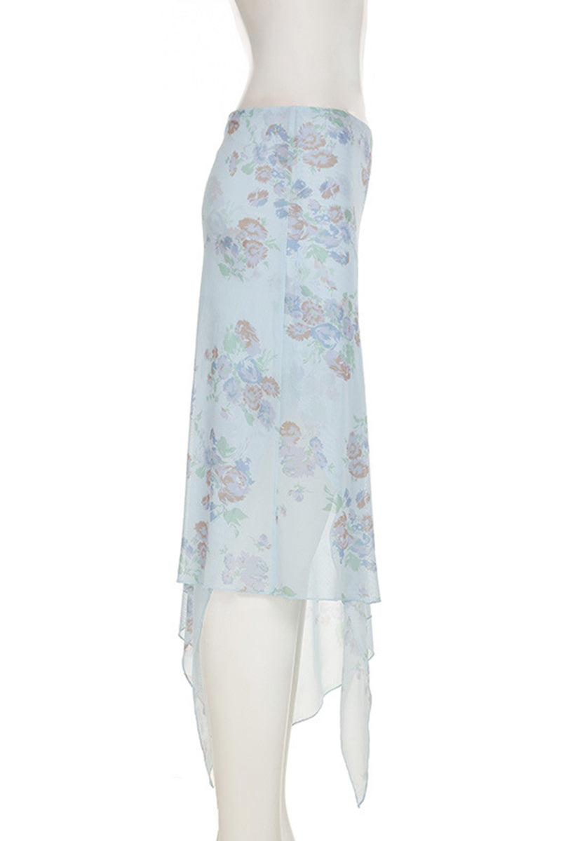 Asymmetrical Floral Print Midi Skirt